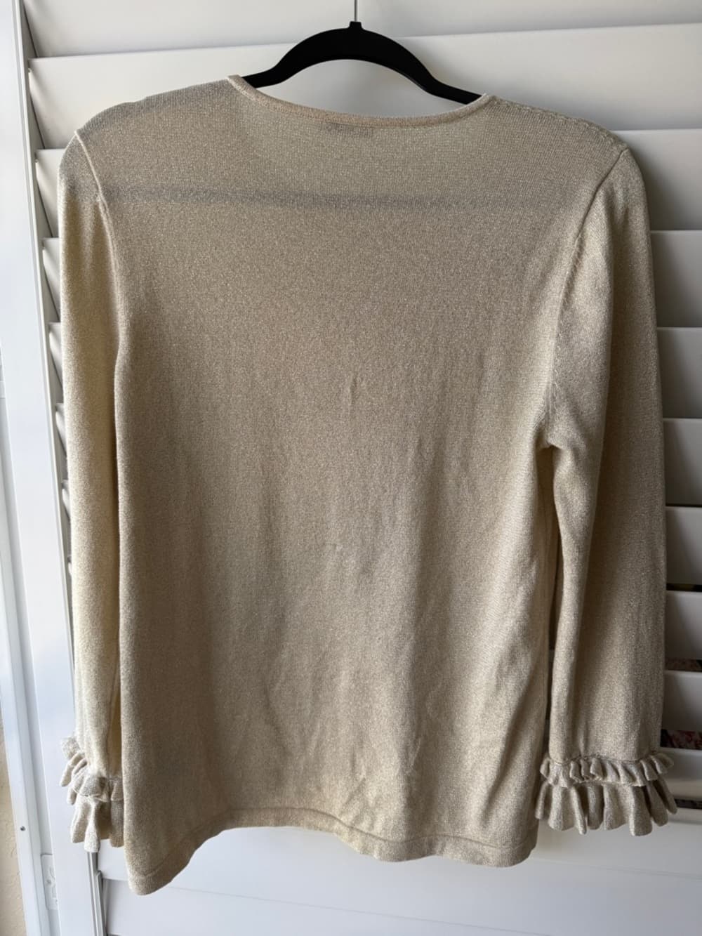 J. McLaughlin Cream Metallic Ruffle-Cuff Long Sleeve Top - Thumbnail 3