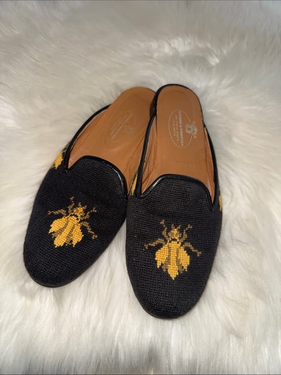Stubbs & Wootton Black Slip-On Embroidered Bee Loafers - Thumbnail 6