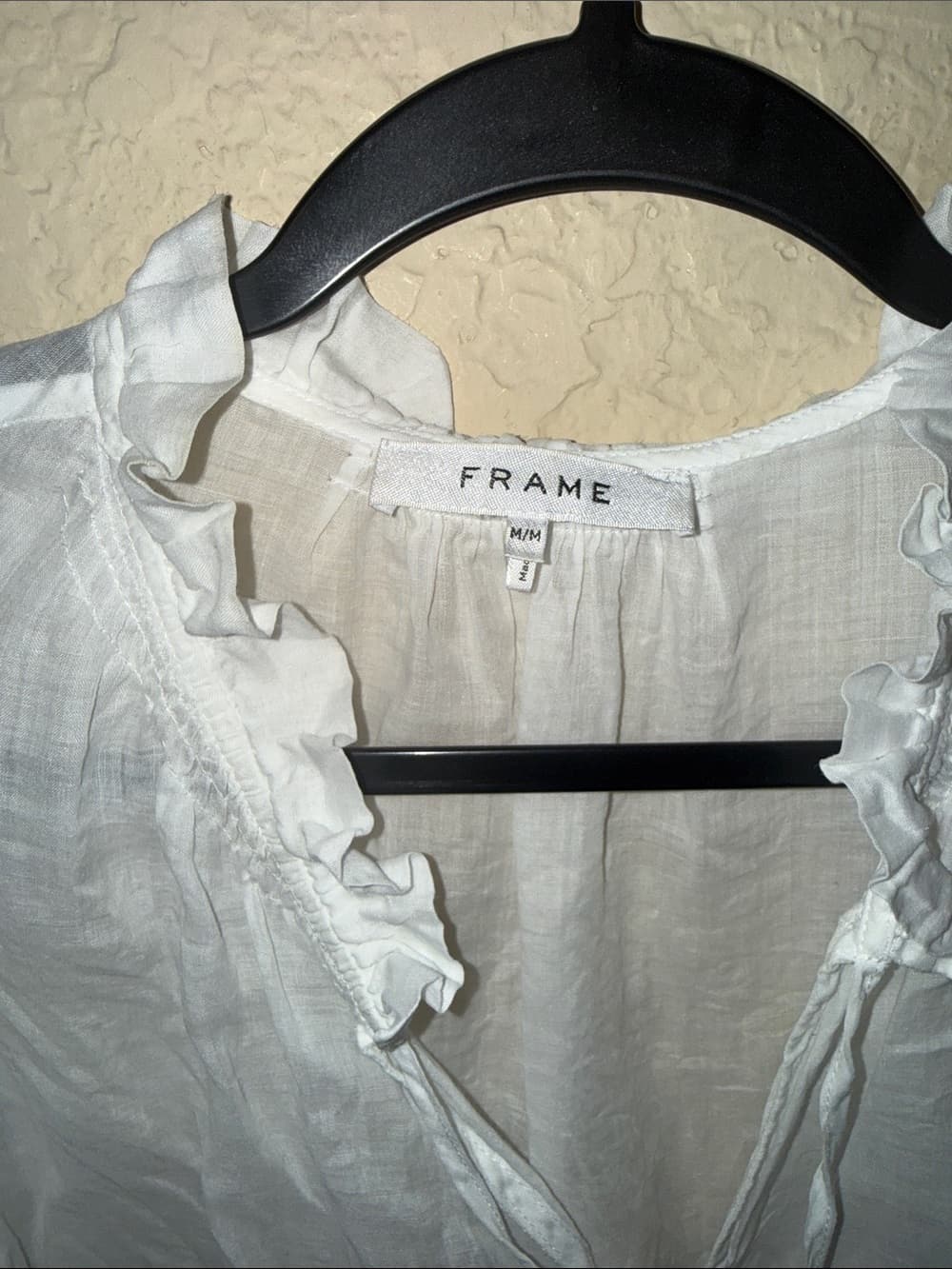 Frame Denim Sheer Ruffle Tie-Front Blouse in White