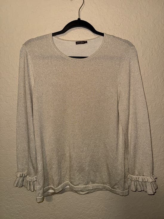 J. McLaughlin Cream Metallic Ruffle-Cuff Long Sleeve Top - Thumbnail 6