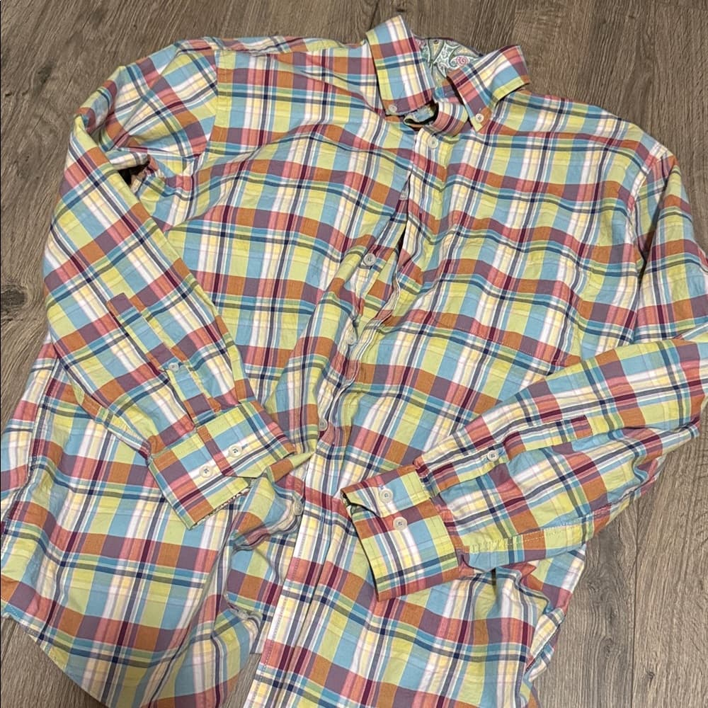 Classic Plaid Button-Down Shirt in Yellow, Blue & Red