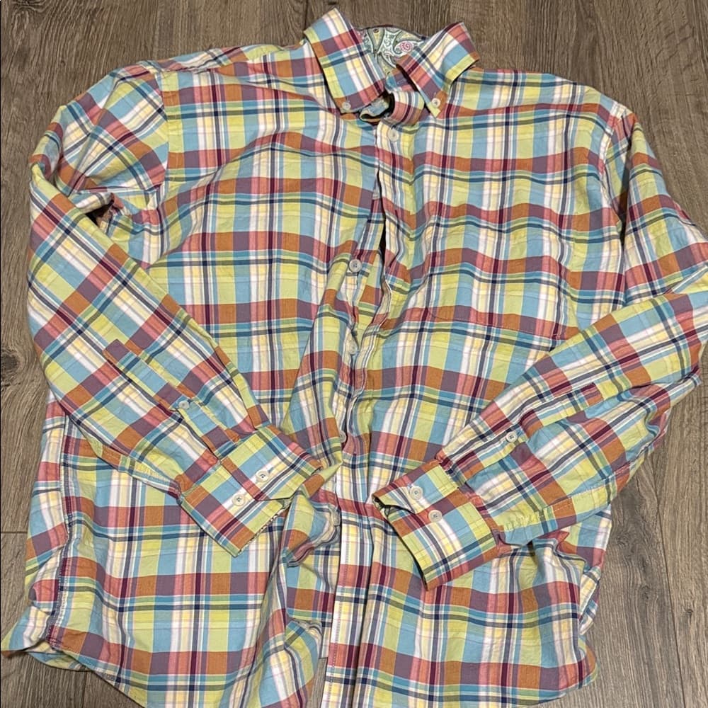 Classic Plaid Button-Down Shirt in Yellow, Blue & Red - Thumbnail 4