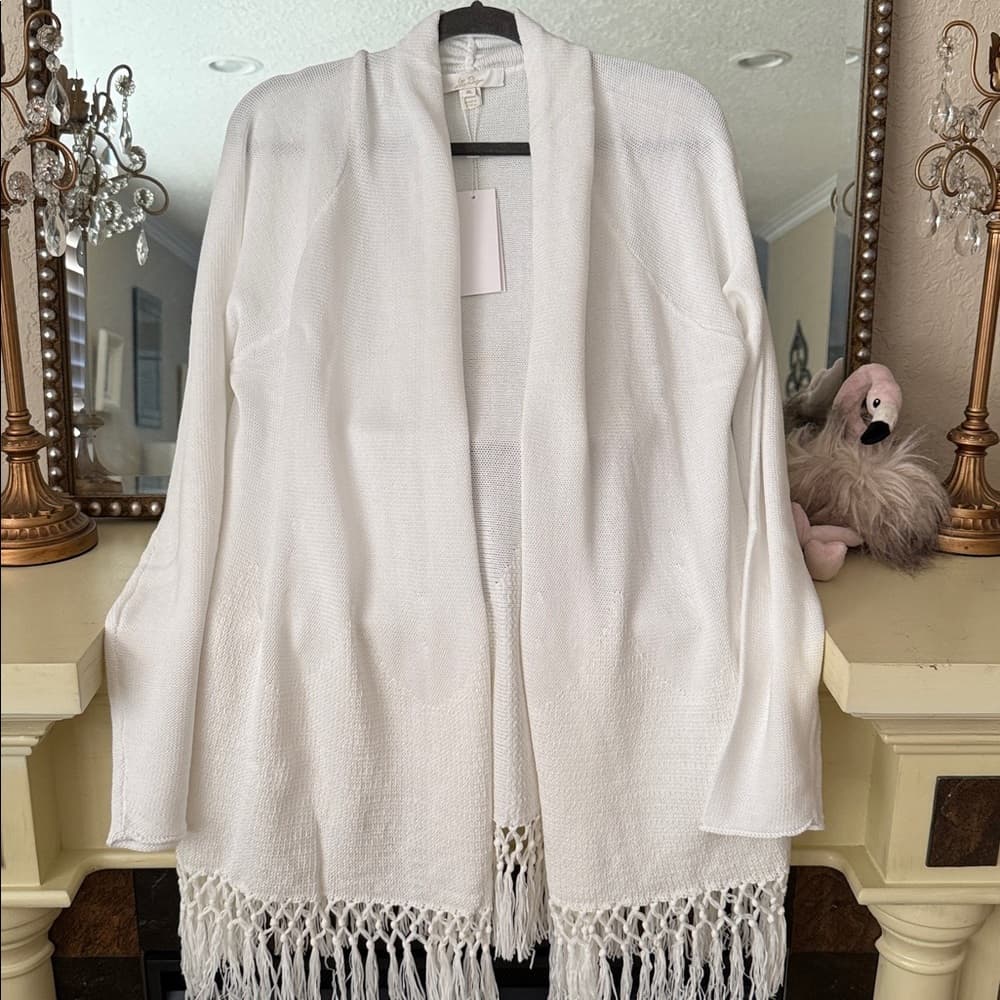 Lilly Pulitzer Tatum Cardigan Women's White Open-Front fringe nwt XL - Thumbnail 3