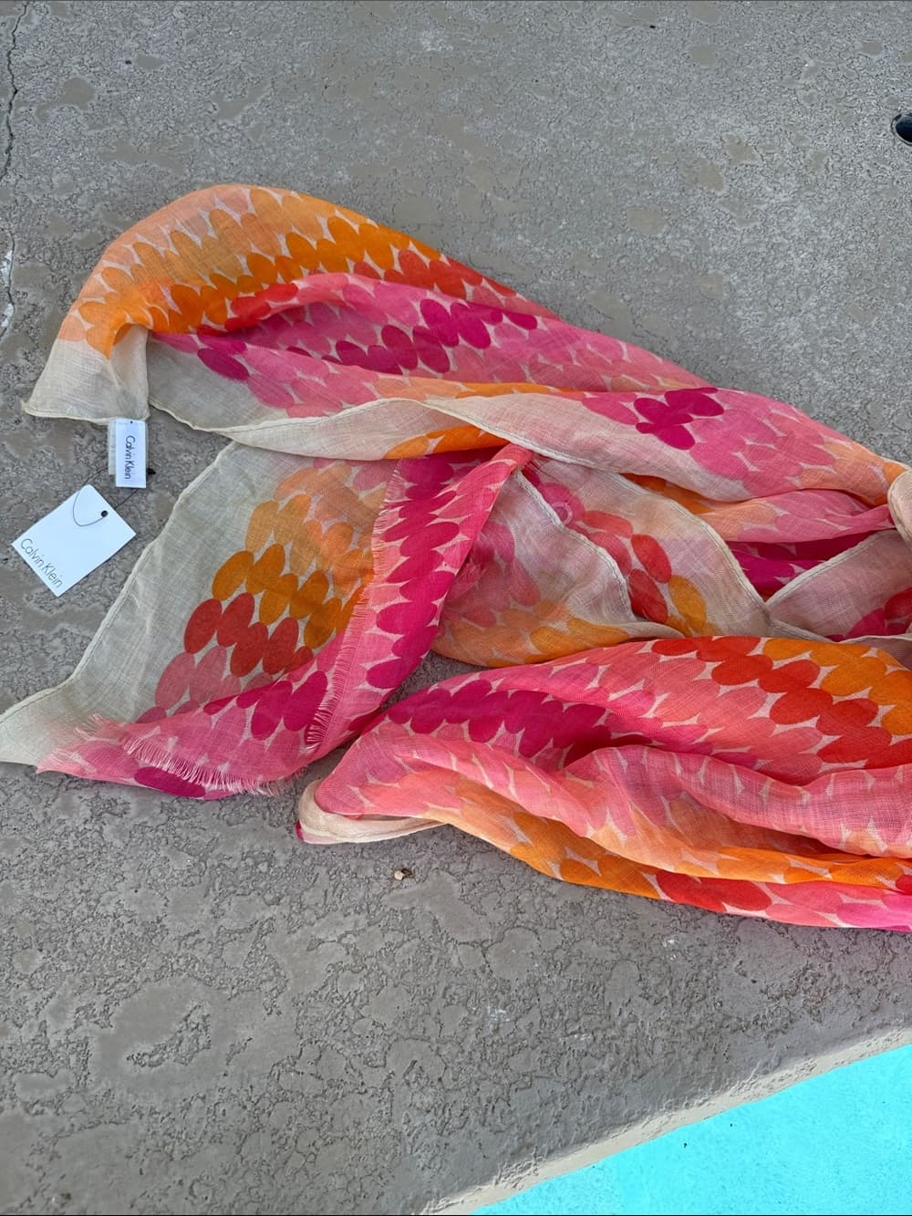 Calvin Klein Pink, Orange & Beige Floral Ombre Wrap - Thumbnail 2