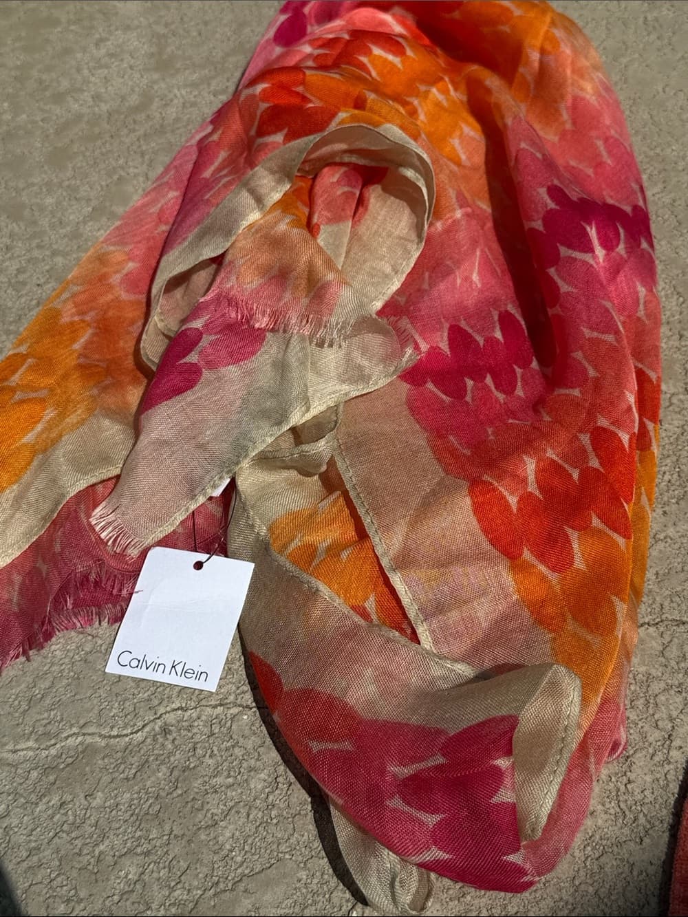 Calvin Klein Pink, Orange & Beige Floral Ombre Wrap - Thumbnail 3
