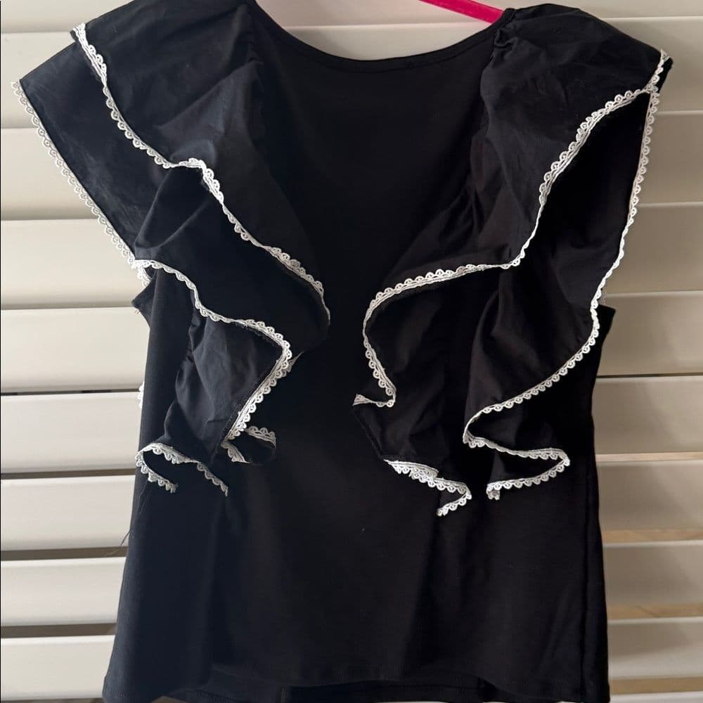 Marc New York Black Ruffled Women's Top - Thumbnail 2