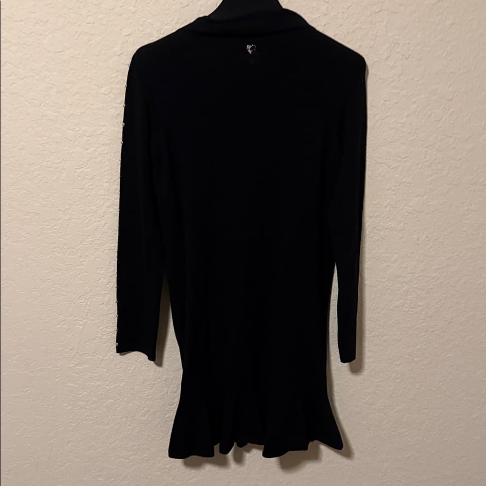Twin-Set Black Long Sleeve Pearl-Trim Knit Dress - Thumbnail 2