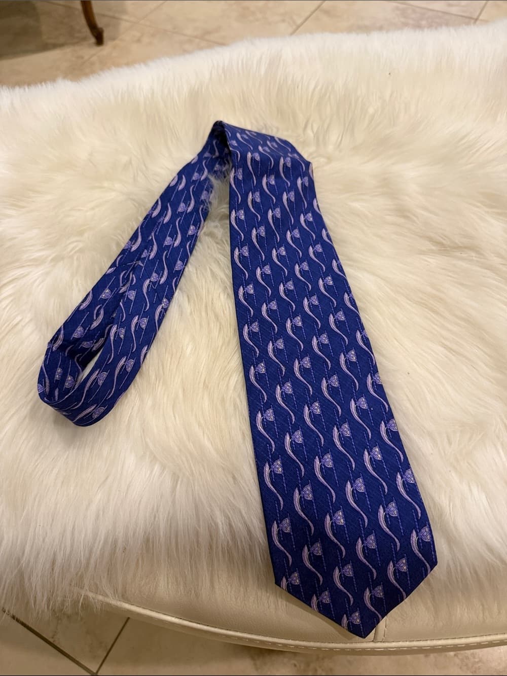 Valentino Vintage Classic Men's Blue Indigo Violet Patterned Tie - Thumbnail 2