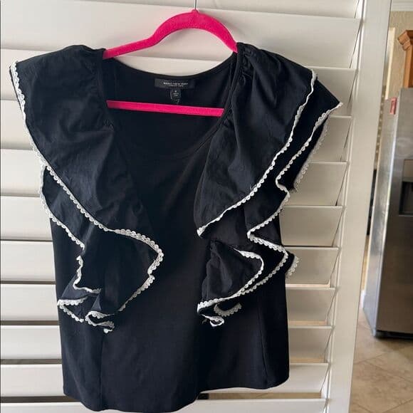 Marc New York Black Ruffled Women's Top - Thumbnail 4