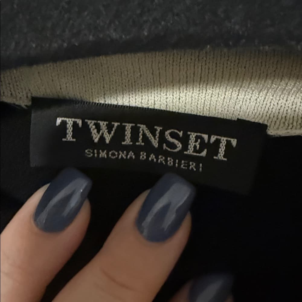 Twin-Set Black Long Sleeve Pearl-Trim Knit Dress