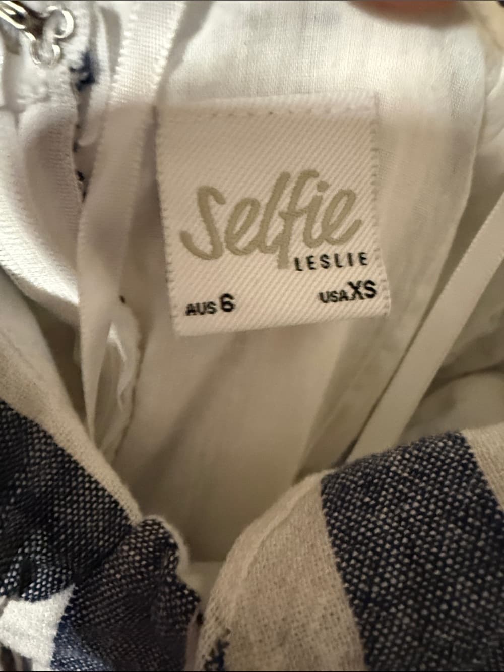 Selfie Leslie Navy and White Striped Tie-Waist Romper - Thumbnail 2