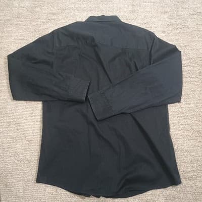 Jhane Barnes Button Up Goth Look Shirt Men's Medium Black W/ Embroidered Chest - Thumbnail 6