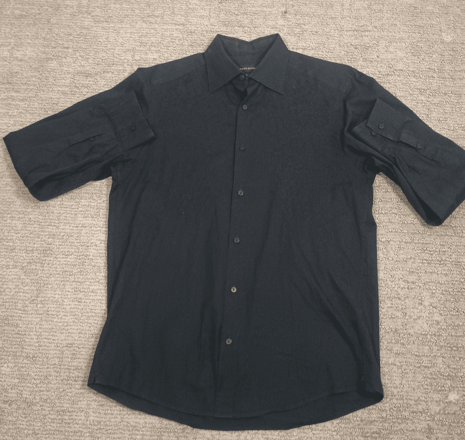 Jhane Barnes Button Up Goth Look Shirt Men's Medium Black W/ Embroidered Chest - Thumbnail 2