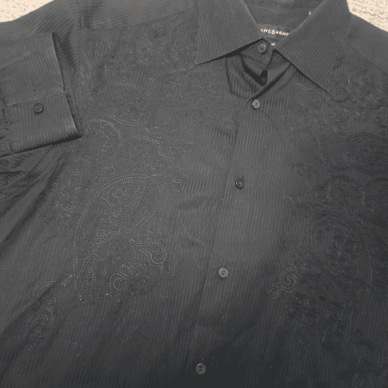 Jhane Barnes Button Up Goth Look Shirt Men's Medium Black W/ Embroidered Chest - Thumbnail 5