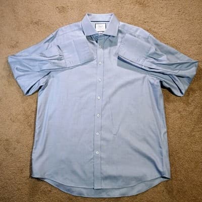 Charles Tyrwhitt Dress Shirt Size 17/35 Sky Polished Premium Sleek French Cuff - Thumbnail 2