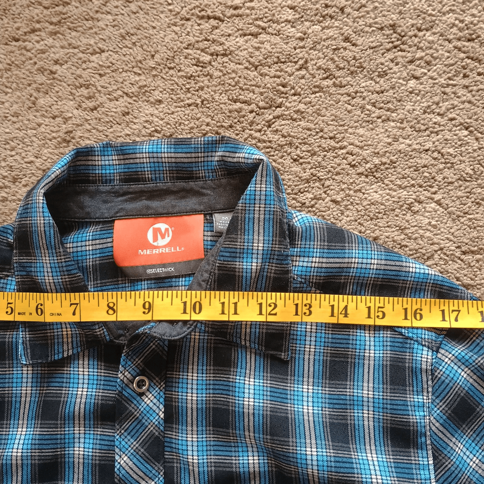 Merrell Button Up Shirt Mens Medium Blue Long Sleeve Check Plaid Casual Shirt - Thumbnail 6