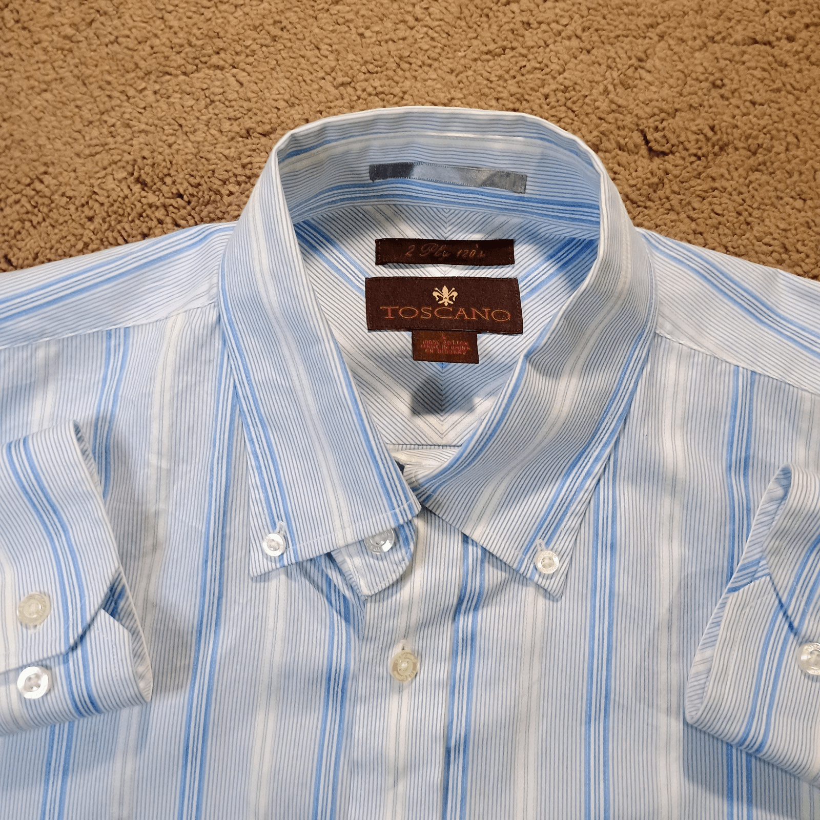 Toscano 120 Ply Dress Shirt Mens Large Pinstripe Polished Luxury Sharp Sleek - Thumbnail 2