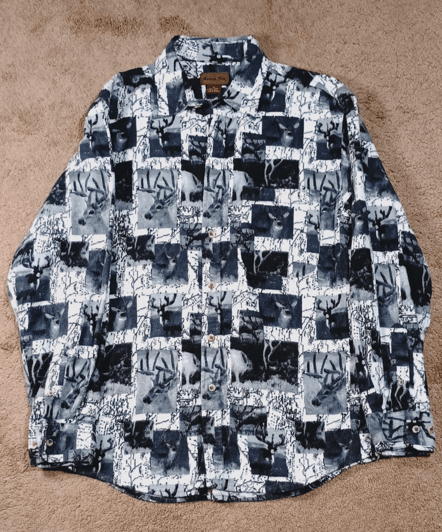 Marino Bay Thick Flannel Shirts Men Size Medium Game Print 100% Cotton VTG