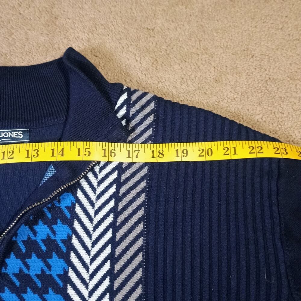 PJ PAUL JONES Mens 2XL Pullover Sweater with Quarter Zip Sharp Blue Pattern - Thumbnail 2