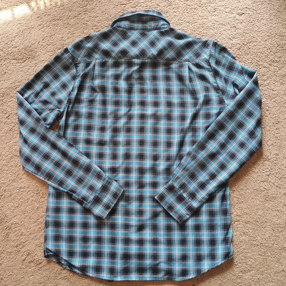 Merrell Plaid Flannel Shirt Medium Blue Long Sleeve Hiking Outdoor - Thumbnail 2