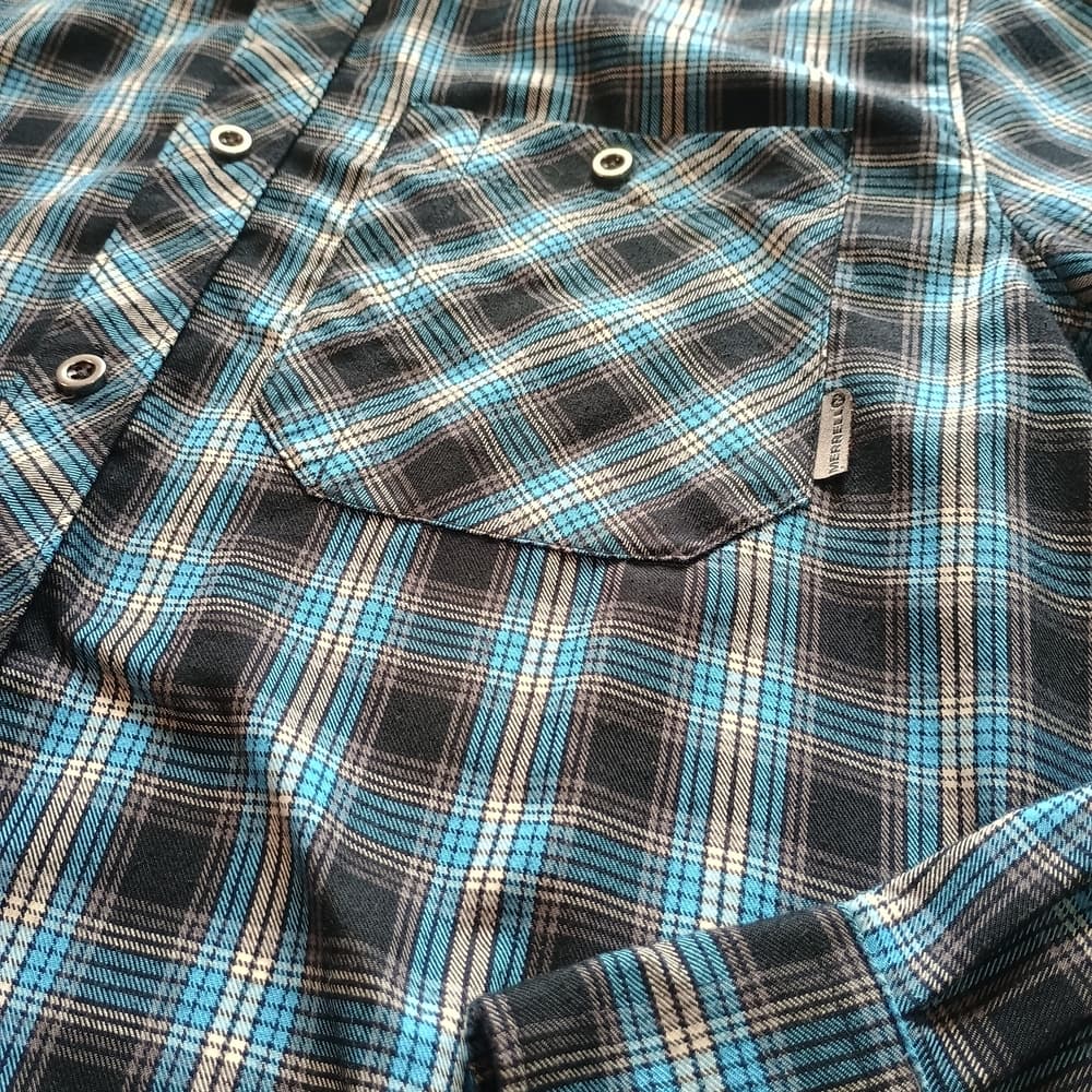 Merrell Plaid Flannel Shirt Medium Blue Long Sleeve Hiking Outdoor - Thumbnail 4