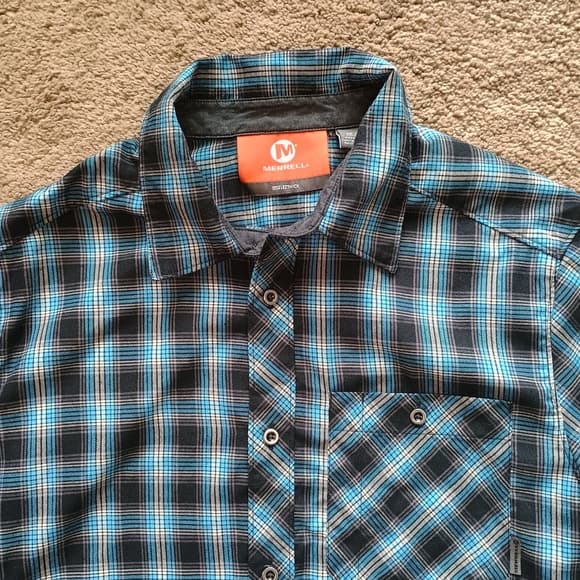 Merrell Plaid Flannel Shirt Medium Blue Long Sleeve Hiking Outdoor - Thumbnail 10