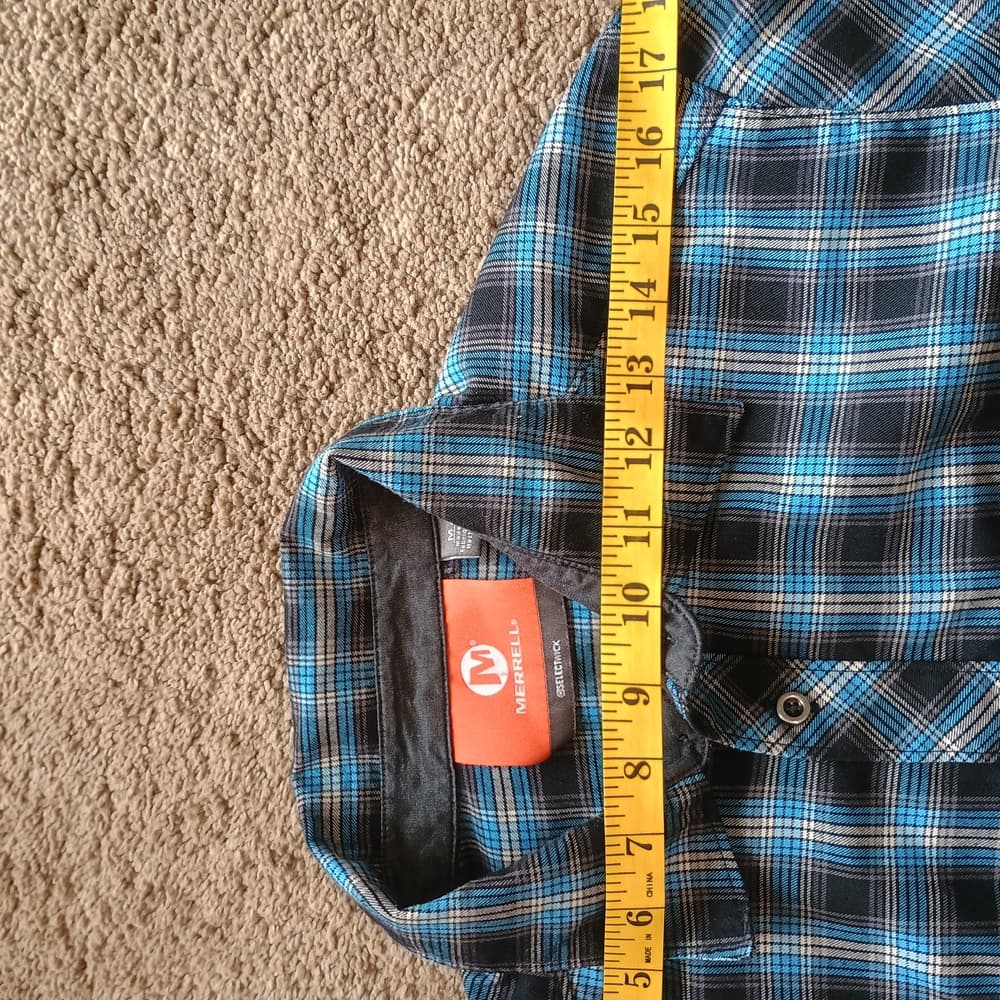 Merrell Plaid Flannel Shirt Medium Blue Long Sleeve Hiking Outdoor - Thumbnail 5