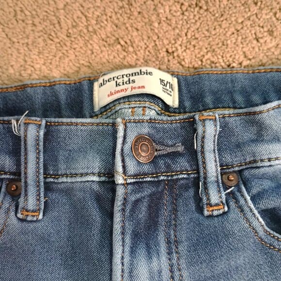 Abercrombie Kids Girls 15/16 Skinny Jeans Medium Dark Wash, Minor Distressed - Thumbnail 11