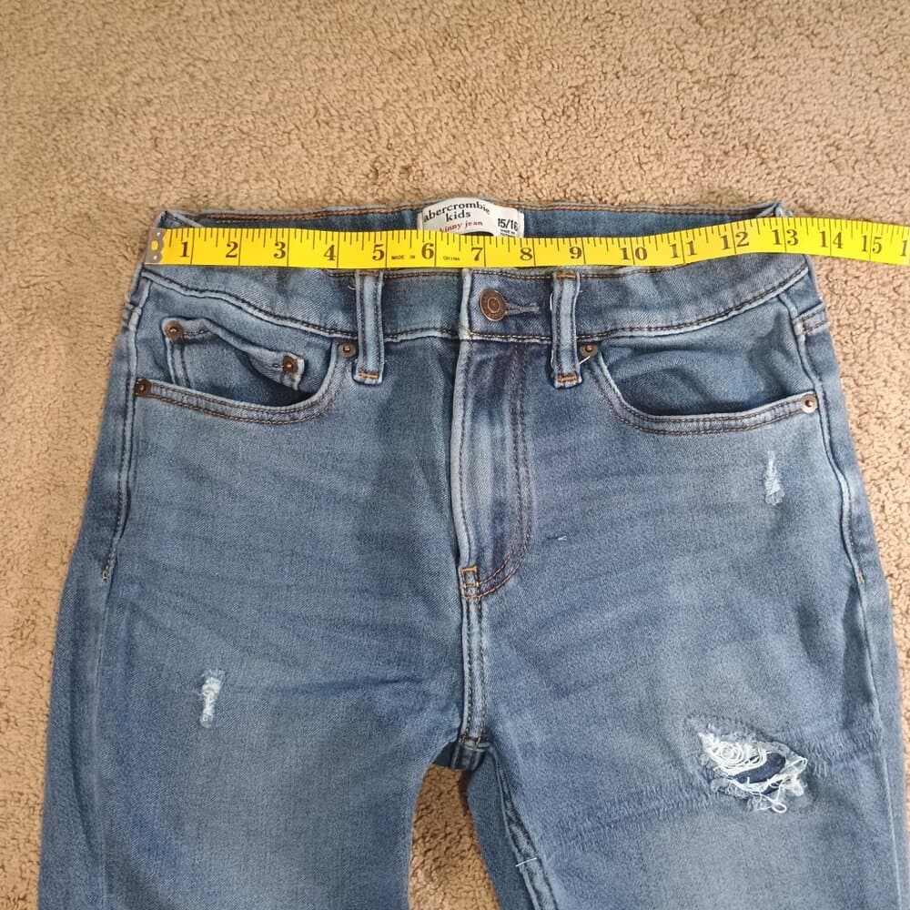 Abercrombie Kids Girls 15/16 Skinny Jeans Medium Dark Wash, Minor Distressed - Thumbnail 2