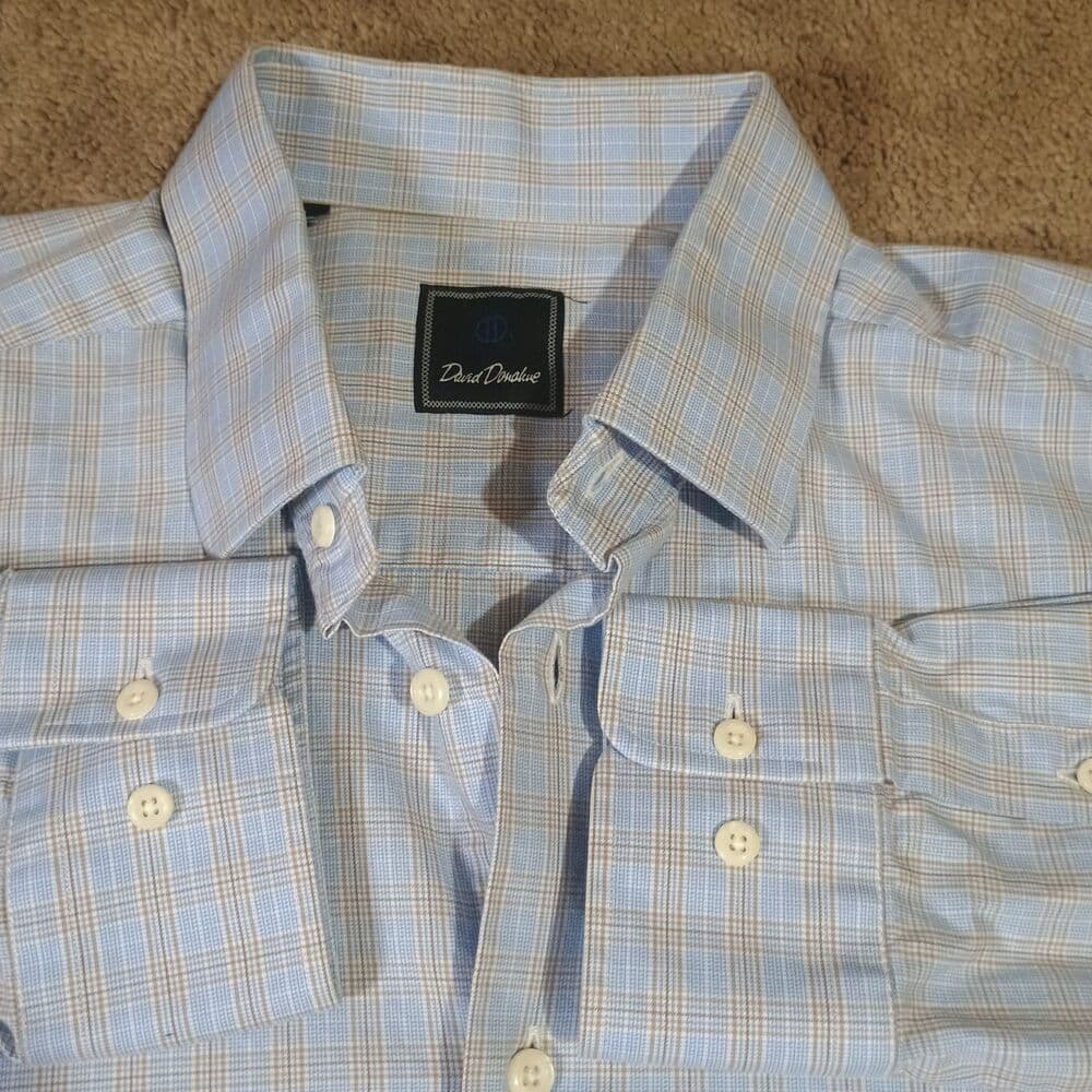 David Donahue Dress Shirt 17 34/35 100% Cotton Blue Window Check Buttonup Shirt - Thumbnail 10