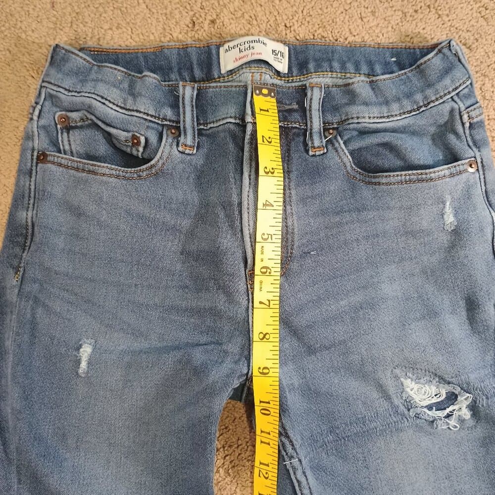 Abercrombie Kids Girls 15/16 Skinny Jeans Medium Dark Wash, Minor Distressed - Thumbnail 3