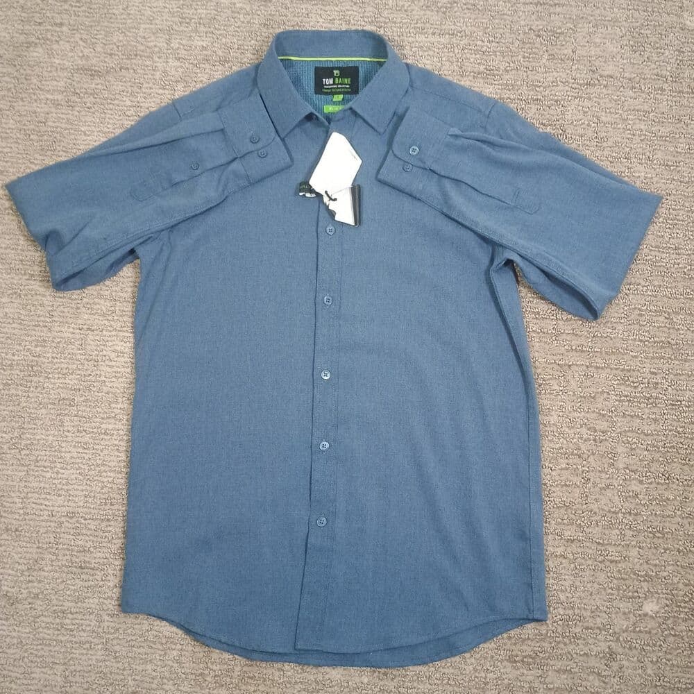 New Tom Baine Stretch Performance Shirt Mens 14 -141/2 Slim Fit Blue