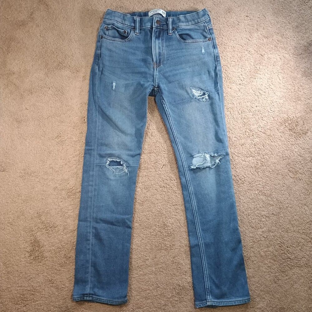 Abercrombie Kids Girls 15/16 Skinny Jeans Medium Dark Wash, Minor Distressed
