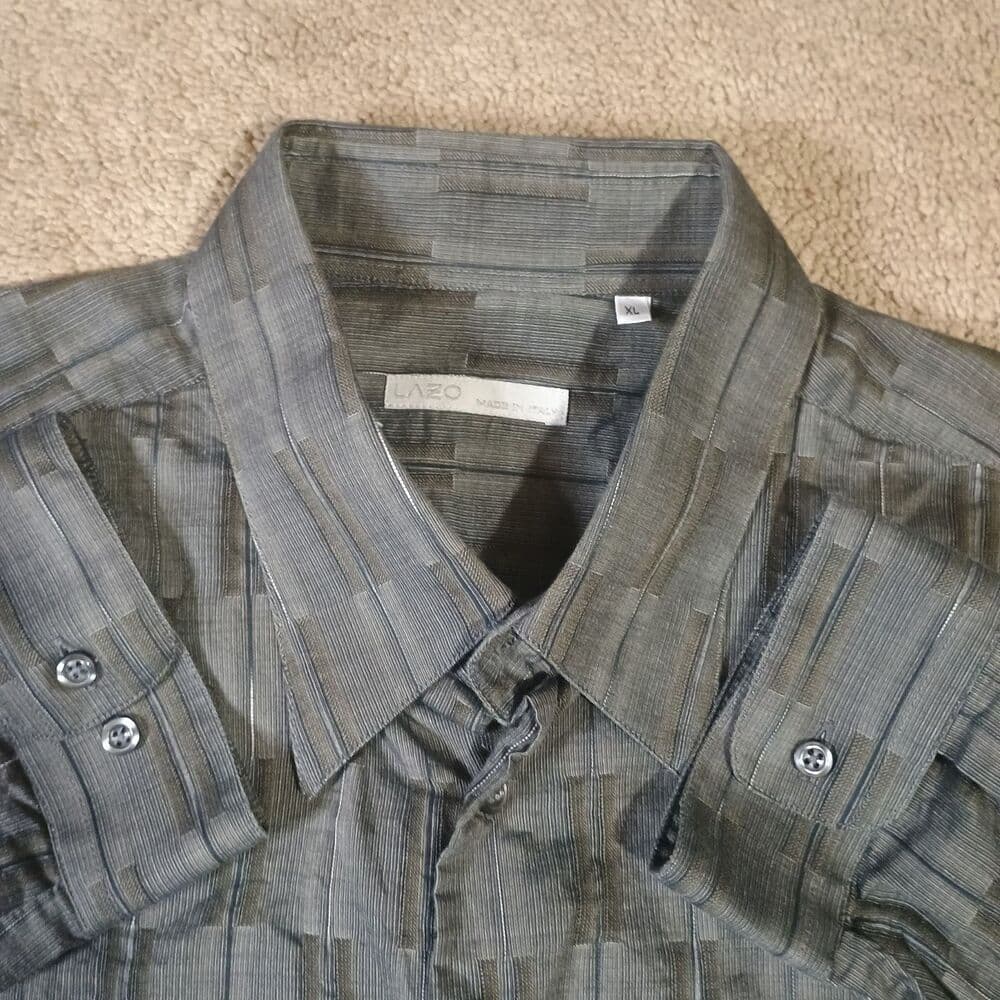 Lazo Dress Shirt Mens XL Made in Italy Gray Grid Plaid Business Casual - Thumbnail 10