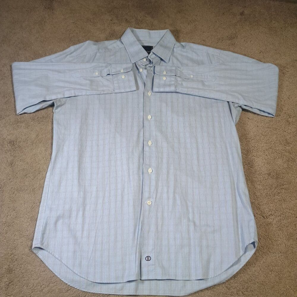 David Donahue Dress Shirt 17 34/35 100% Cotton Blue Window Check Buttonup Shirt - Thumbnail 2