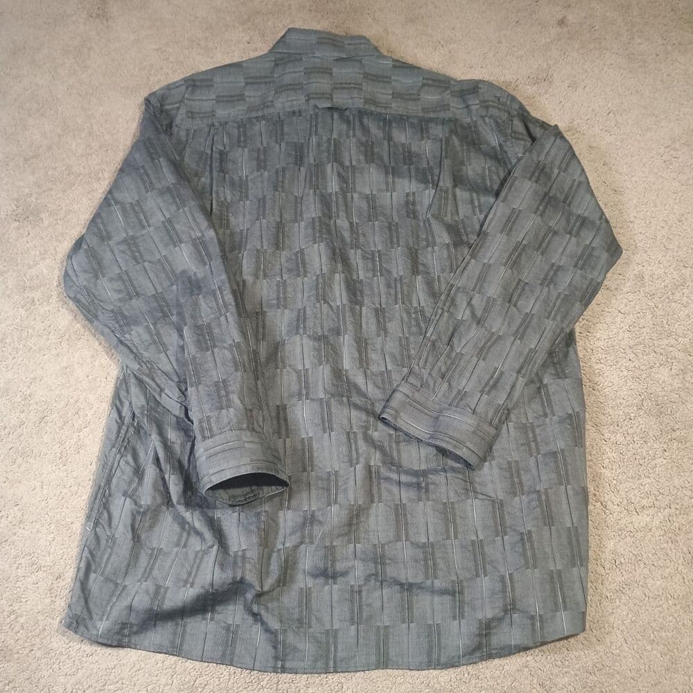 Lazo Dress Shirt Mens XL Made in Italy Gray Grid Plaid Business Casual - Thumbnail 4