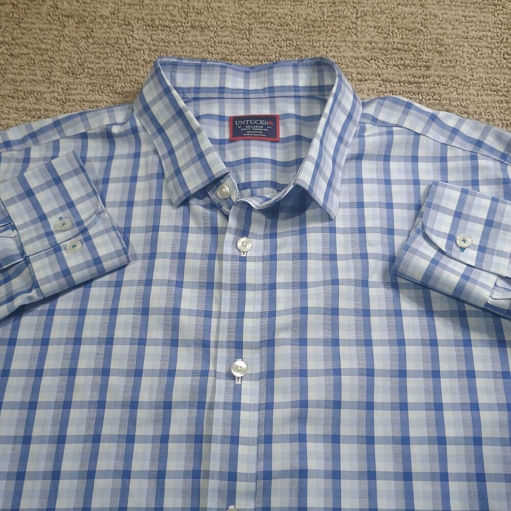 UNTUCKit Cataldi Slim Fit Wrinkle Free Shirt Men's XXL Blue Check Plaid - Thumbnail 2