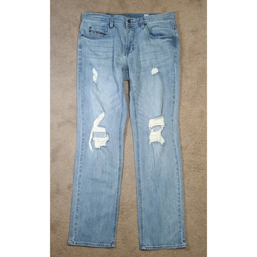 New Empyre Skeletor Jeans Mens 36 Blue Super Stretch Destress Ripped Denim - Thumbnail 2