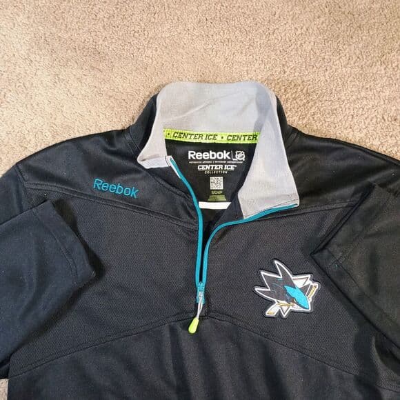 San Jose Sharks Pullover Shirt Black Mens Small Reebok Center Ice Collection - Thumbnail 12