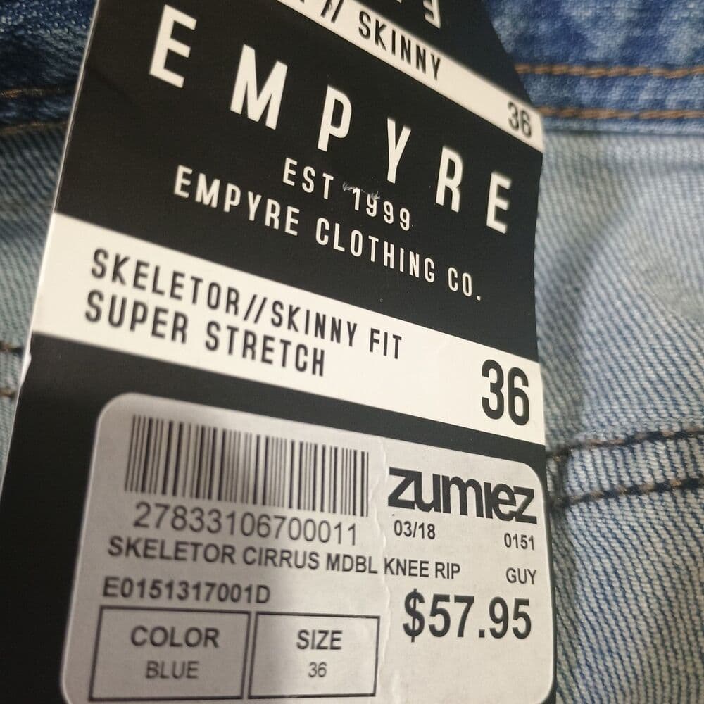 New Empyre Skeletor Jeans Mens 36 Blue Super Stretch Destress Ripped Denim - Thumbnail 4
