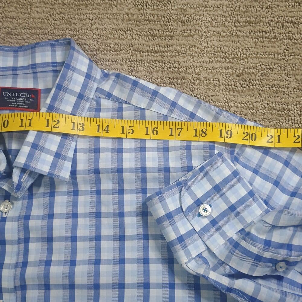 UNTUCKit Cataldi Slim Fit Wrinkle Free Shirt Men's XXL Blue Check Plaid - Thumbnail 4