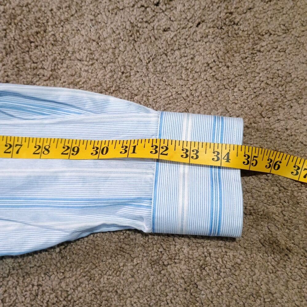 Toscano Mens Shirt Large 2 Ply's 120's Cotton Iron Free Blue Pin Striped Casual - Thumbnail 5