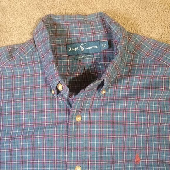 Ralph Lauren Flannel Mens Check Classic Fit Large L Button Down - Thumbnail 9