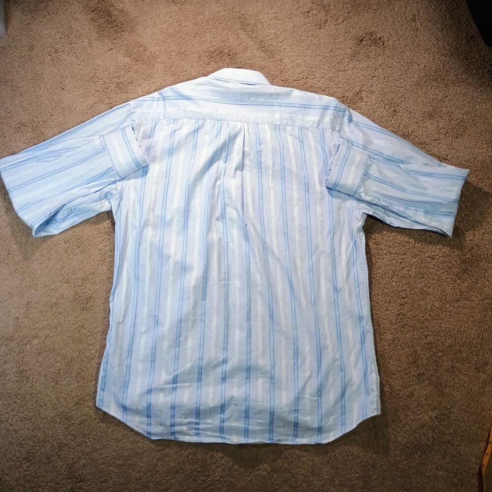 Toscano Mens Shirt Large 2 Ply's 120's Cotton Iron Free Blue Pin Striped Casual - Thumbnail 2