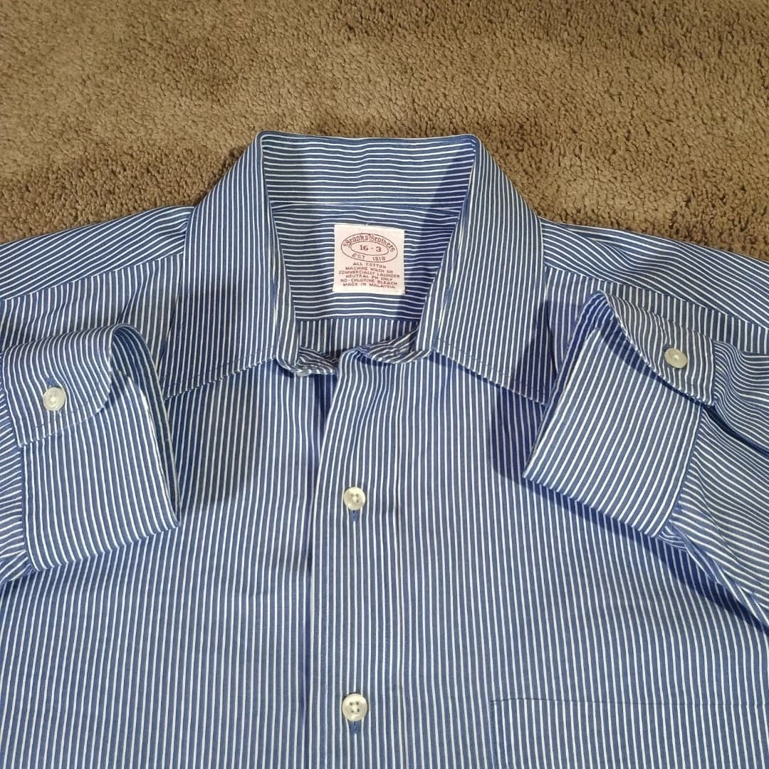 Brooks Brothers Dress Shirt 16 Blue Striped 100% Suprima Cotton