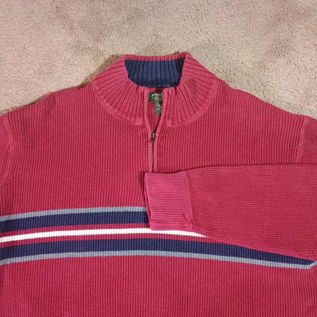 Eddie Bauer Mock Neck Sweater MenXL Tall Quater Zip Heavey Ribbed Knitted Preppy