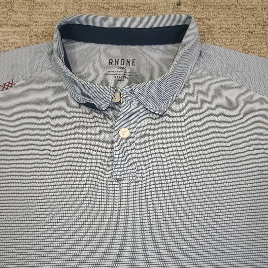 Rhone Polo Mens 2XL Blue White Stripe Commuter Performance Golf Stretch Athletic