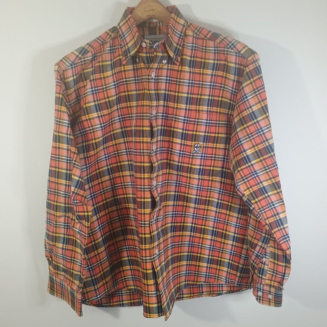 Cinch Long Sleeve Shirt Size S Orange & Yellow Check Plaid Western Rodeo Cowboy - Thumbnail 2