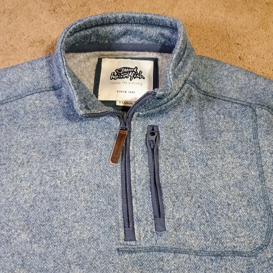 Weird Fish Sweater Men's XL Pullover Lined Knitted Quarter Zip Chest Pocket - Thumbnail 2