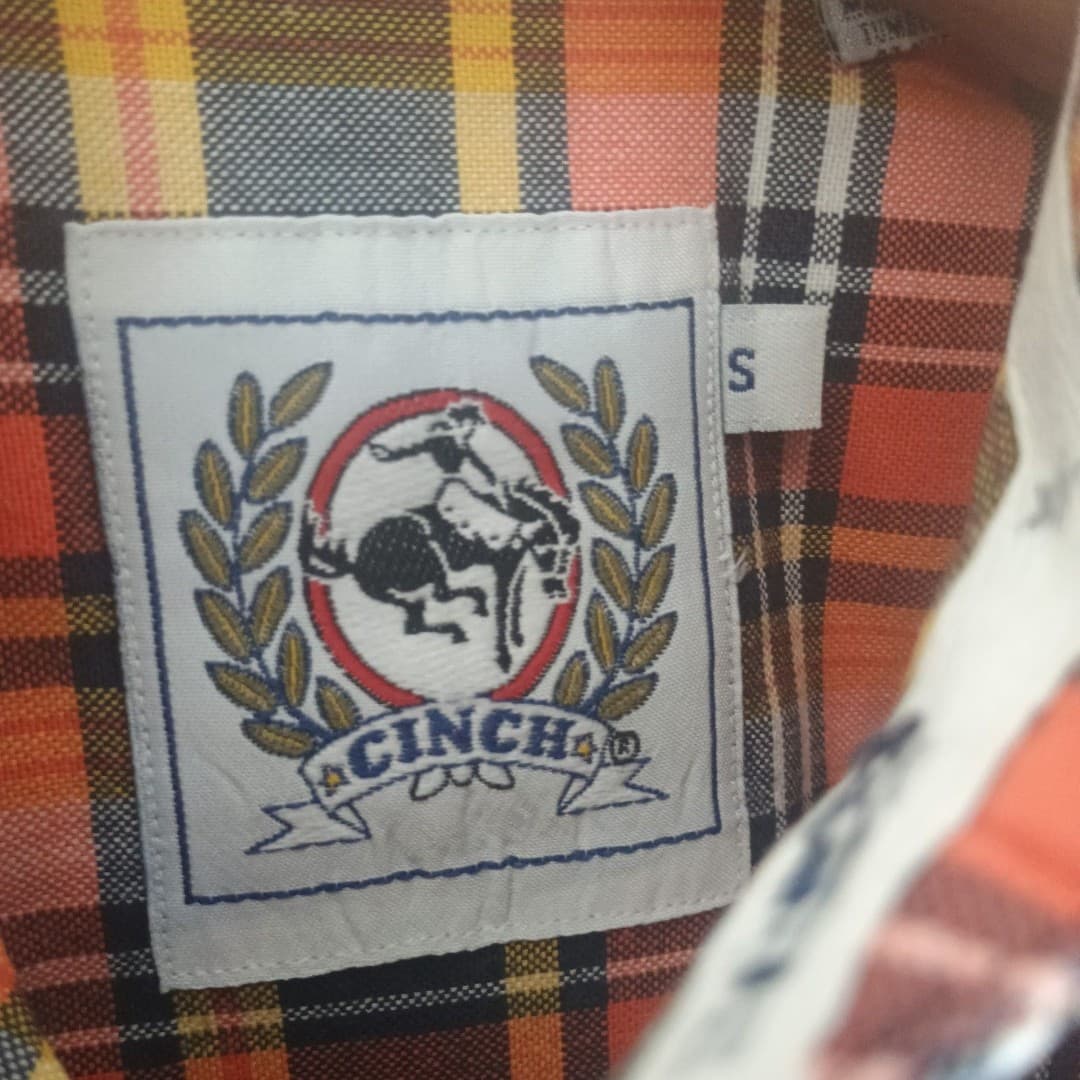 Cinch Long Sleeve Shirt Size S Orange & Yellow Check Plaid Western Rodeo Cowboy - Thumbnail 7